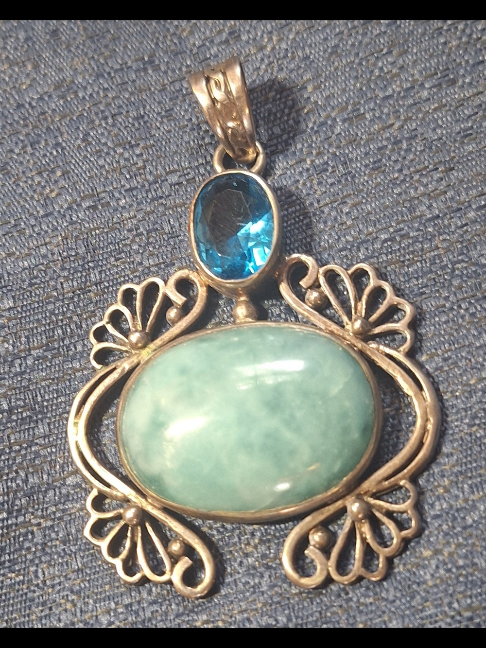 Silver Pendant Necklace with Turquoise and Blue Gemstones